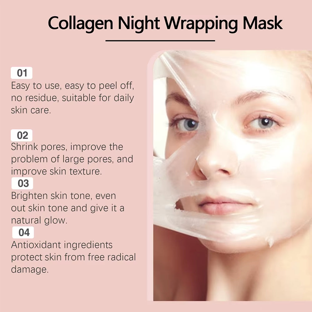 Collagen Overnight Wrapping Peel off Facial Mask, Elasticity&Hydration Care Glow Skin Reduces Sagging&Dullness Korean Skin Care
