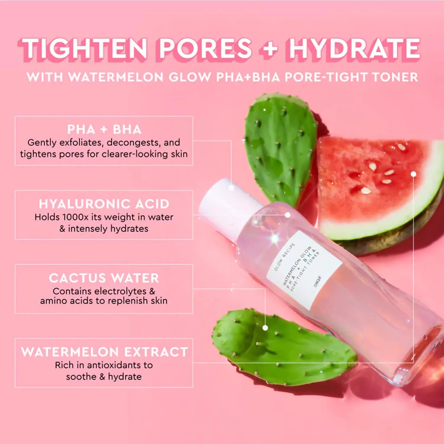 GLOW RECIPE WATERMELON GLOW P H A + B H A PORE-TIGHT TONER HYDRATING + PORE-REFINING TONIQUE 150ml