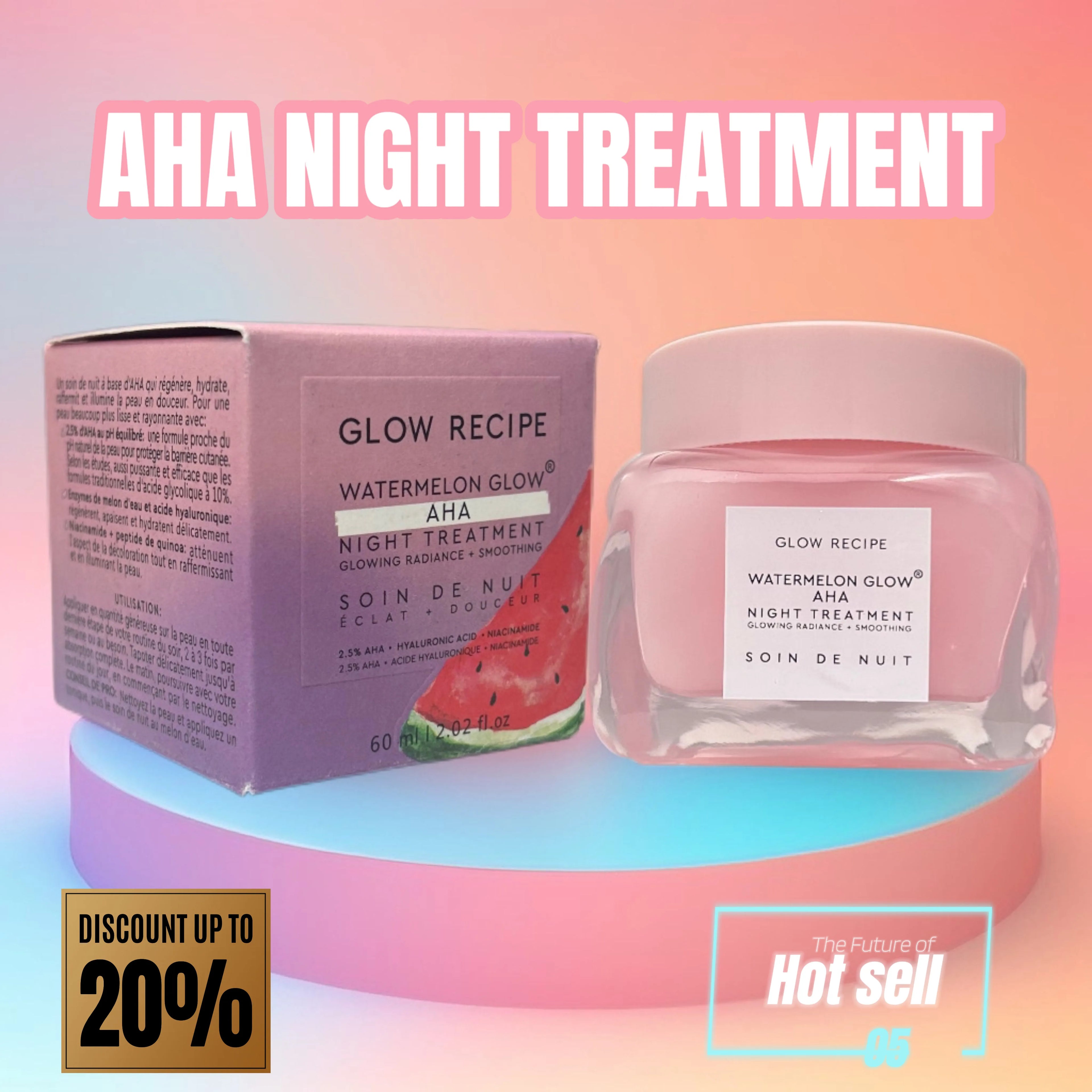 Skin Care Glow Recipe 60 mL Watermelon Glow AHA Night Overnight Resurfacing Mask with AHA Complex Watermelon Enzymes for Smooth