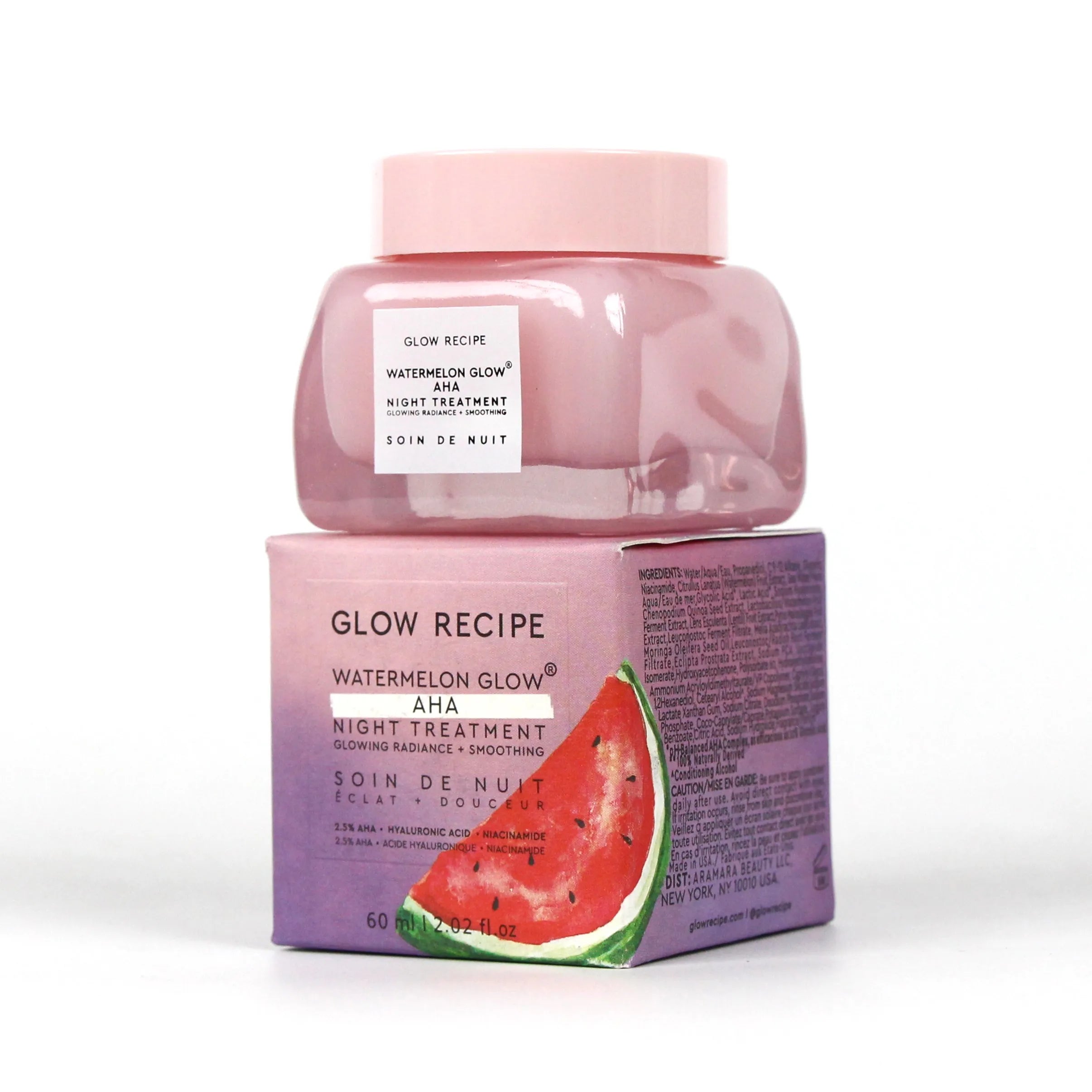 Skin Care Glow Recipe 60 mL Watermelon Glow AHA Night Overnight Resurfacing Mask with AHA Complex Watermelon Enzymes for Smooth