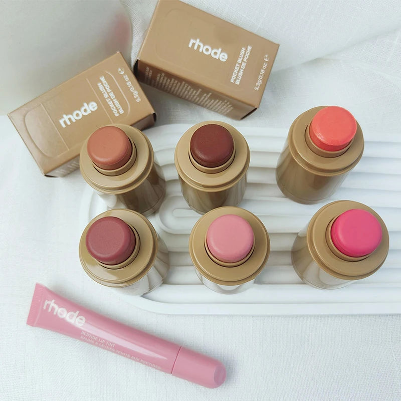 Makeup Cheek Blush Cream Blusher Stick Lip Gloss Phone Case For iPhone 16 17 Ribbon SALTY TAN Raspberry Espresso Lipstick INS