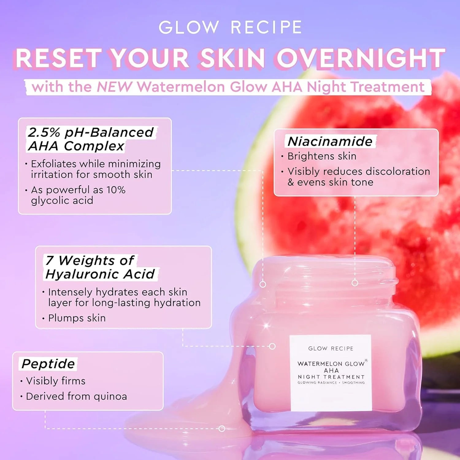 Skin Care Glow Recipe 60 mL Watermelon Glow AHA Night Overnight Resurfacing Mask with AHA Complex Watermelon Enzymes for Smooth